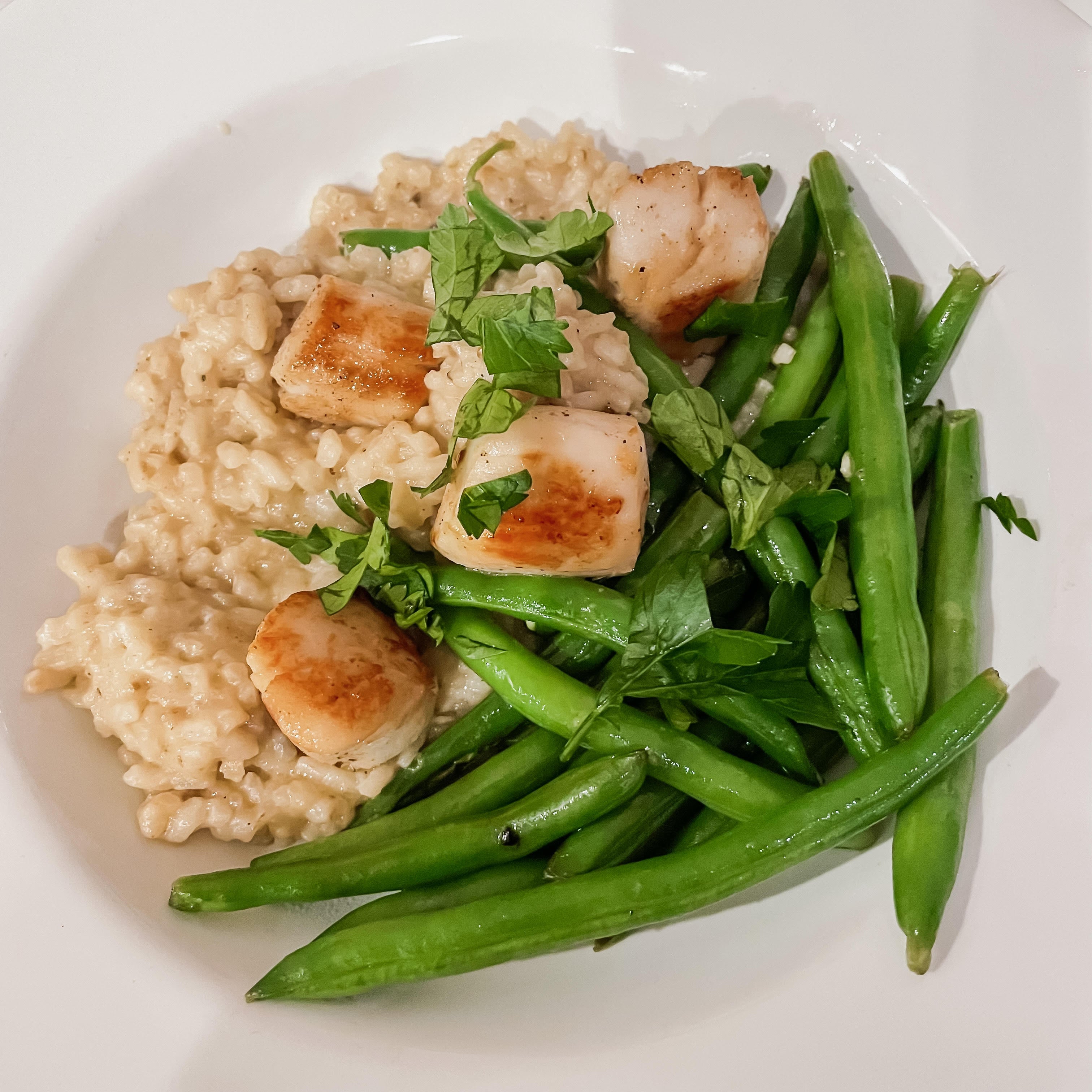 Seared Scallops with Green Beans and Risotto Brittany Jones Nutrition