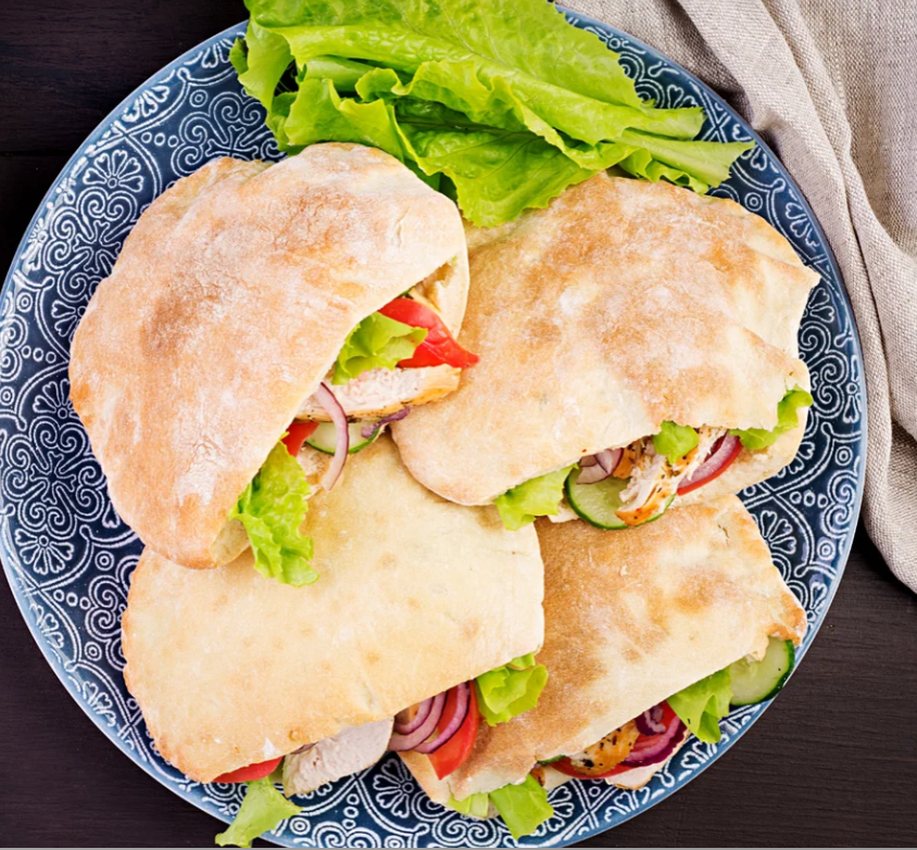 Whole Wheat Chicken Pita with Tomato & Cucumber Salad