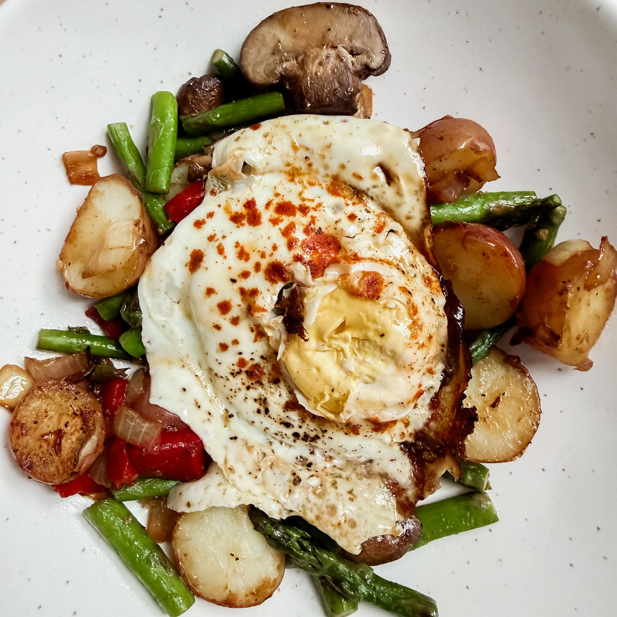 Spring Vegetable Hash with Fried Egg