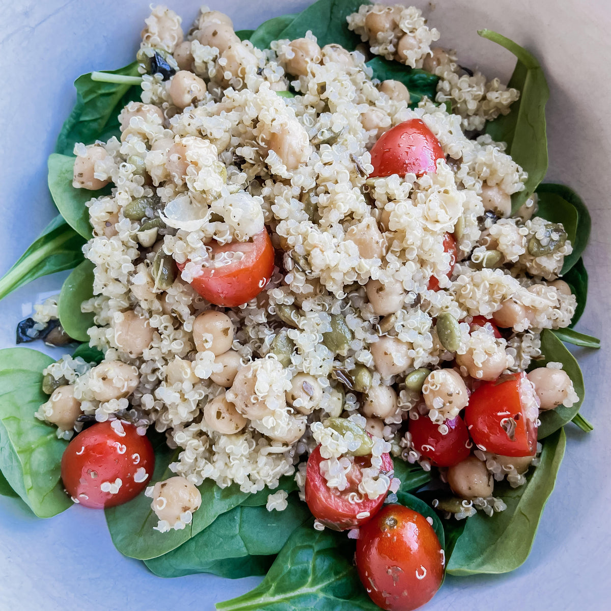 Pesto Chickpea Salad over Spinach